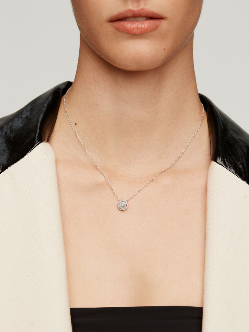 925 silver pendant and 18K white gold with white pearls, white diamonds and gray enamel image number 3