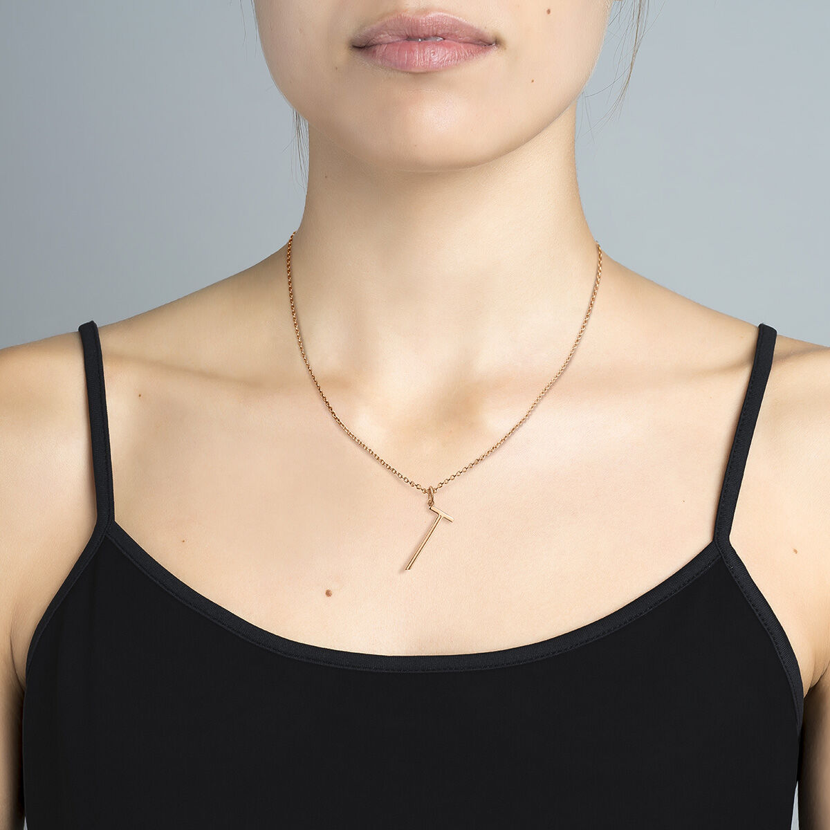 Large rose gold-plated silver T initial charm  , J04642-03-T, hi-res