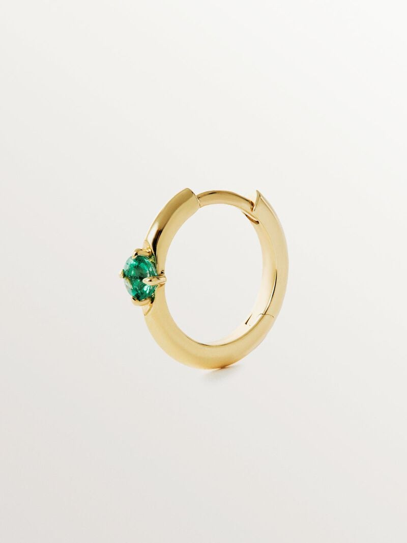 9K Yellow Gold Emerald Single Hoop Earring image number 2