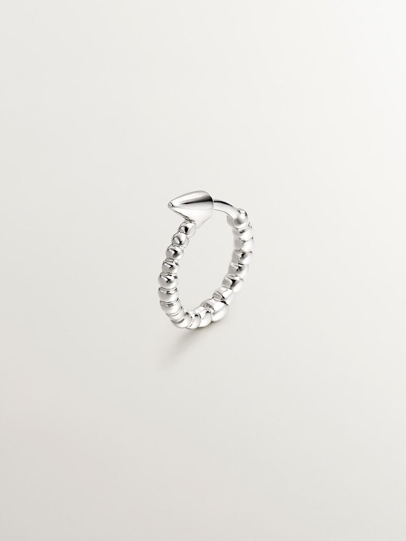 Individual small hoop earring made of 9K white gold with spheres and spike. image number 0