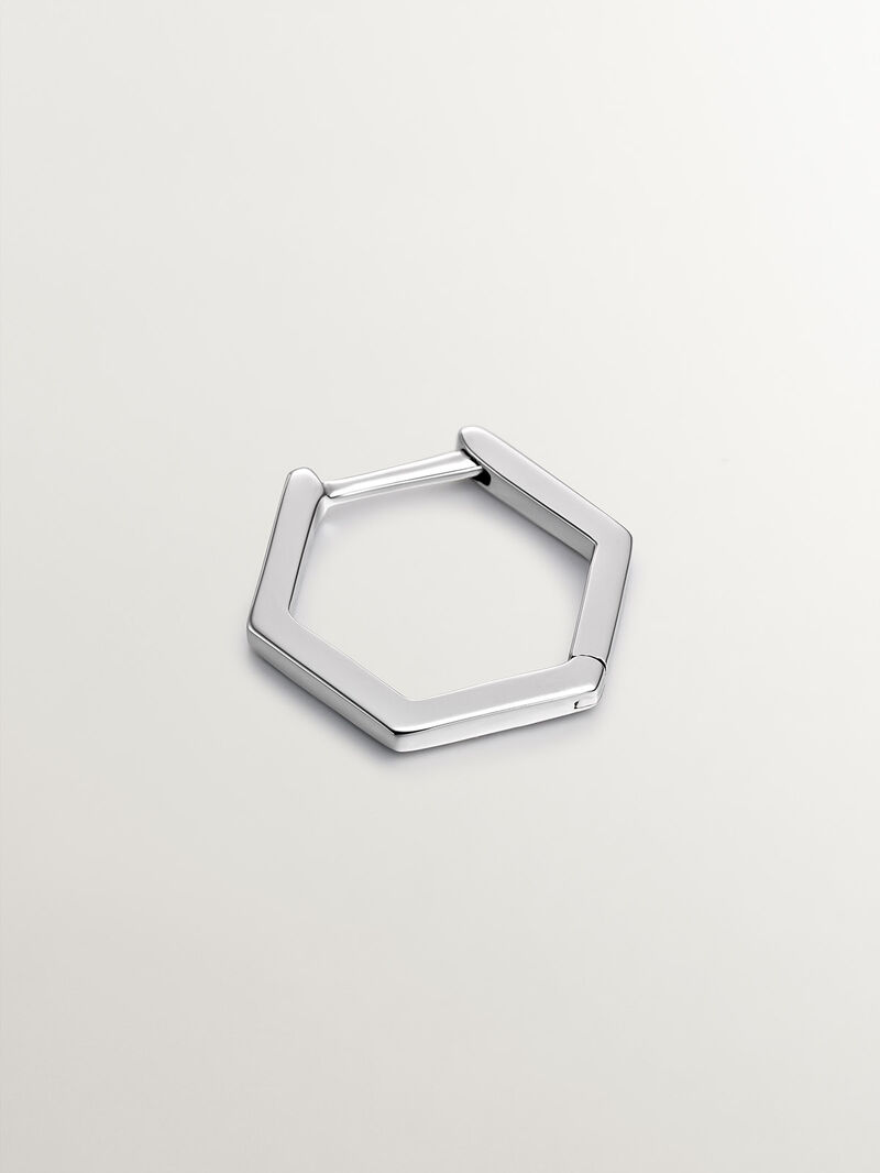 Individual 9K white gold hoop earring with hexagonal shape. image number 2