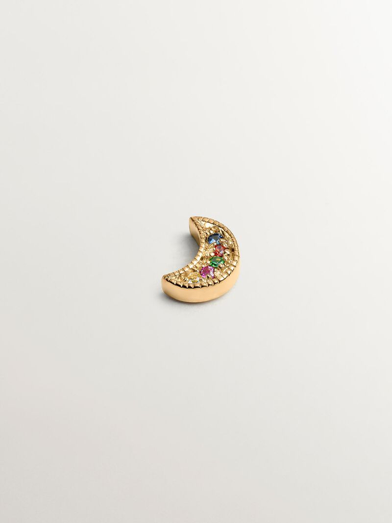 18K yellow gold piercing with multicolor sapphires and moon shape. image number 0