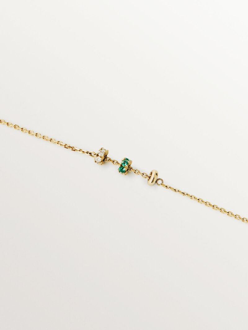 9K yellow gold bracelet with emeralds and diamonds image number 2