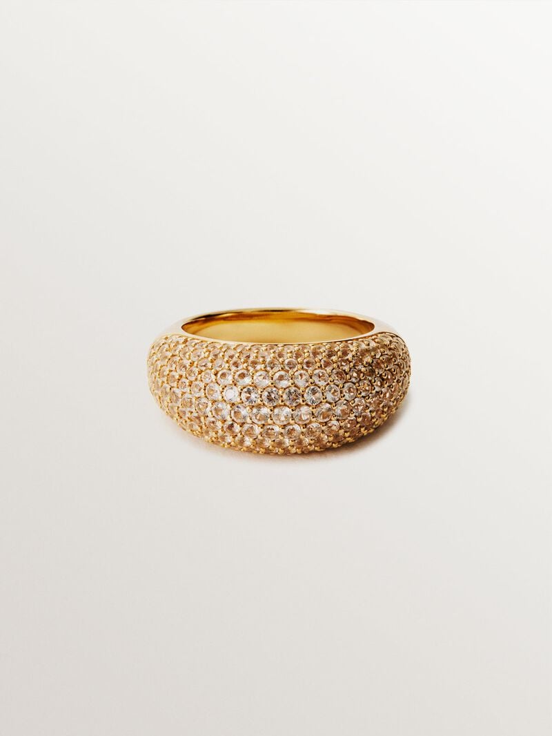Anillo de plata 925 bañada en oro amarillo de 18K con pavé de topacios blancos image number 2