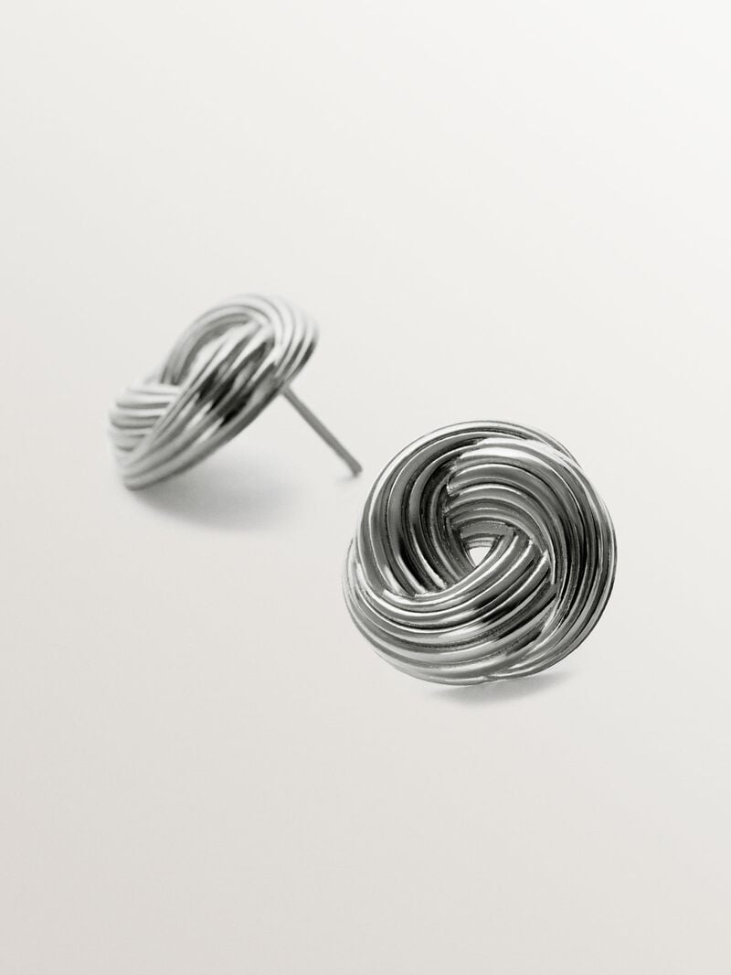 Rhodium-plated 925 silver earrings with gallon texture image number 2