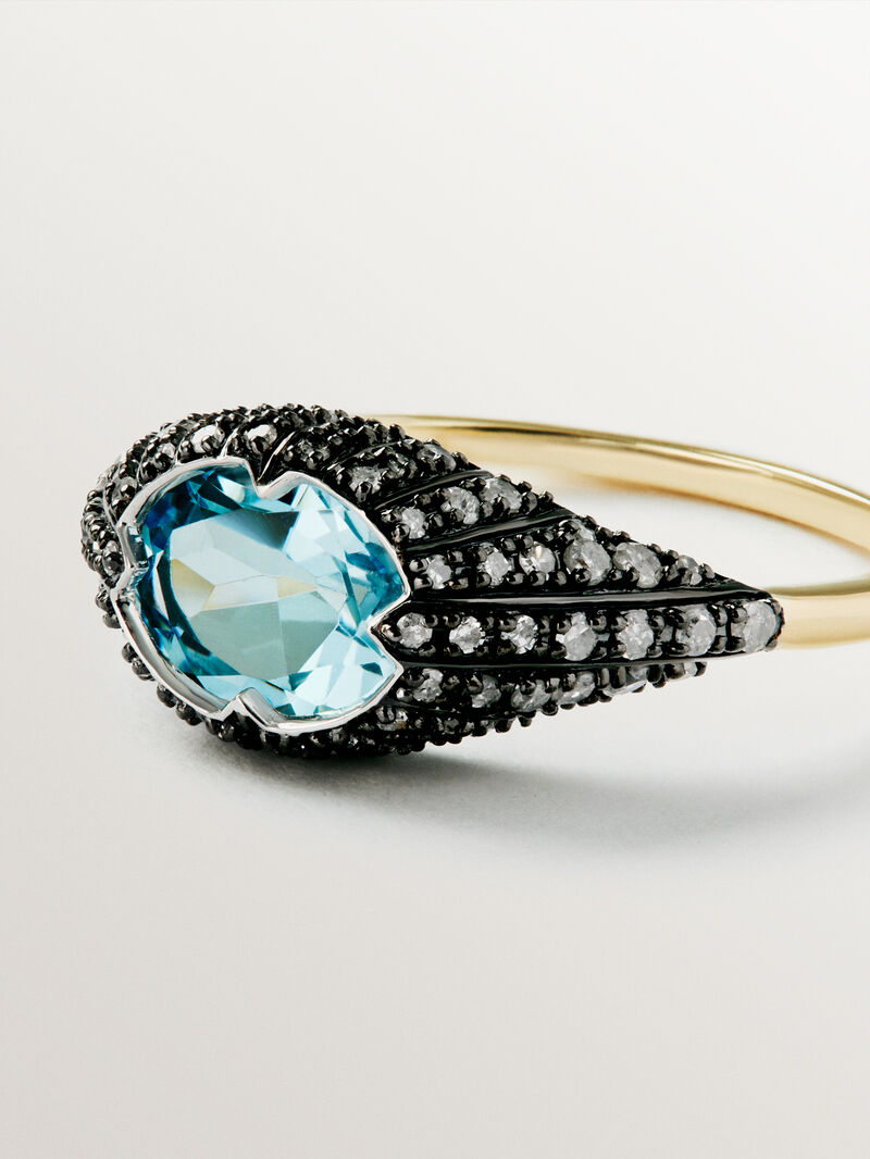 9K White and Yellow Gold Ring with Blue Topaz and Diamonds image number 6
