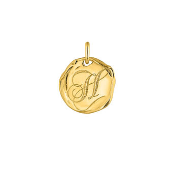 Gold-plated silver H initial medallion charm  , J04641-02-H,hi-res
