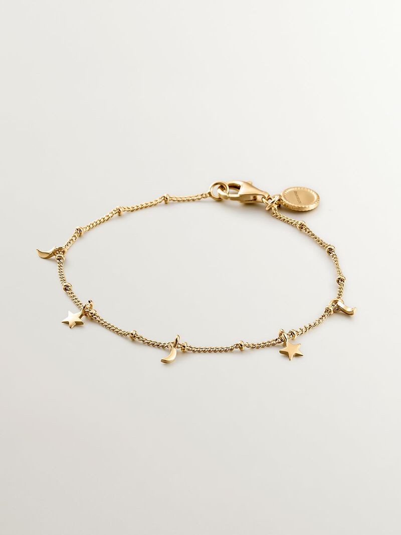 925 Silver bracelet bathed in 18K yellow gold with moons and stars. image number 0