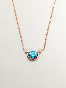 Collier en argent plaqué en or rose 18 K avec une topaze bleue centrale London et des topazes blanches, J04667-03-LB-WT,hi-res