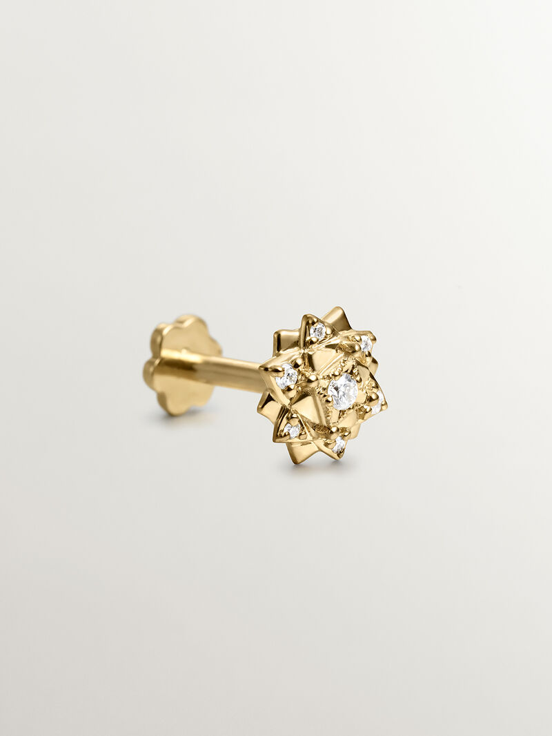 18K Yellow Gold Piercing with Diamonds and Flower Shape image number 1