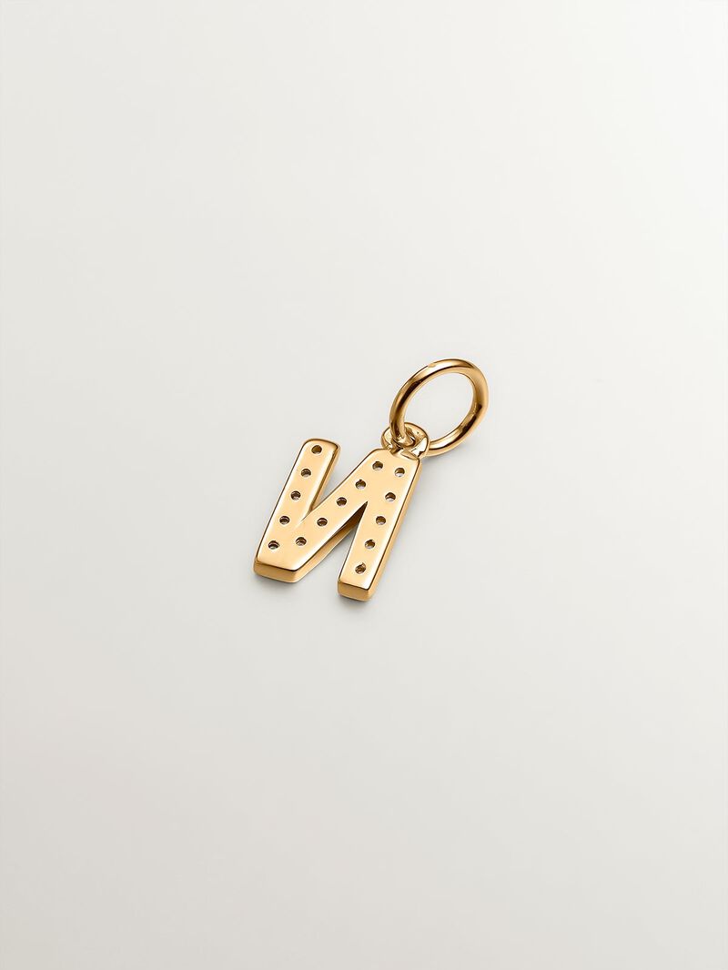 925 Silver charm bathed in 18K yellow gold and white topaz initial N image number 2