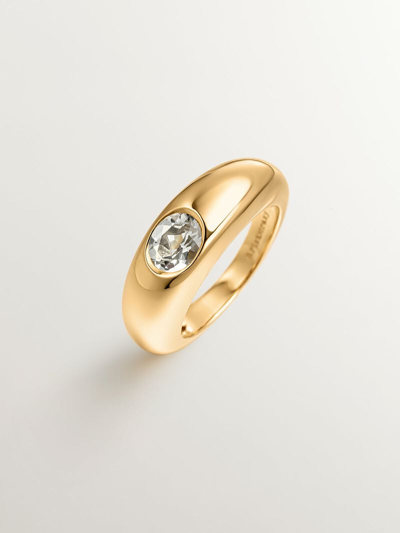 18K yellow gold plated 925 silver ring with green quartz image number 4