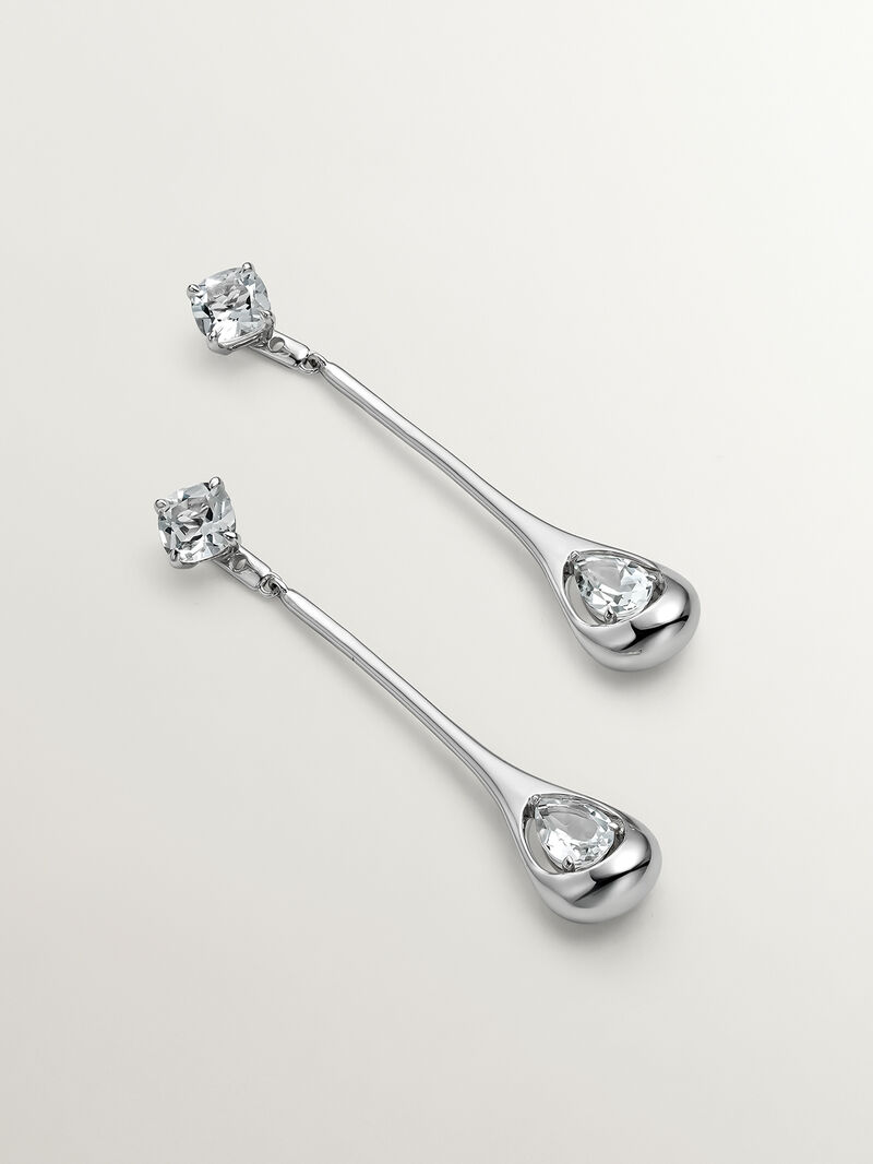 Long 925 silver earrings with white topazes image number 0
