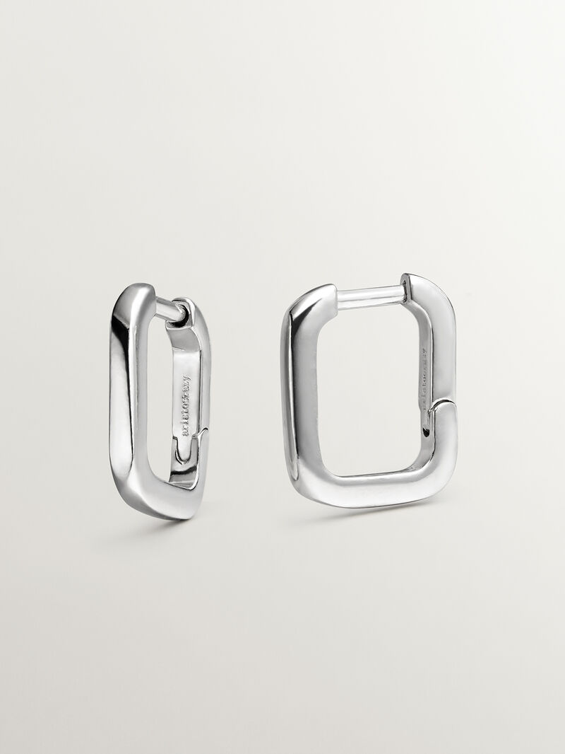 925 Silver Square Hoop Earrings image number 4