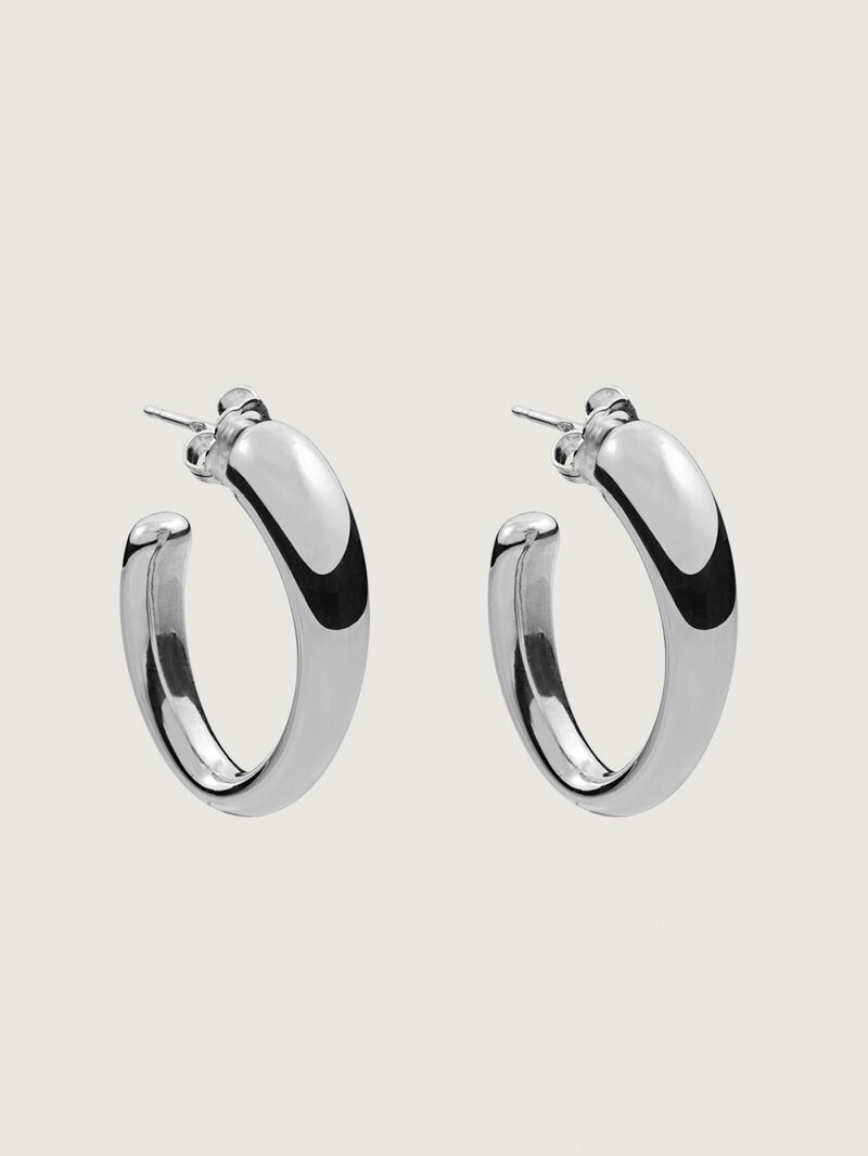 Large and thick 925 silver hoop earrings with an oval shape image number 0