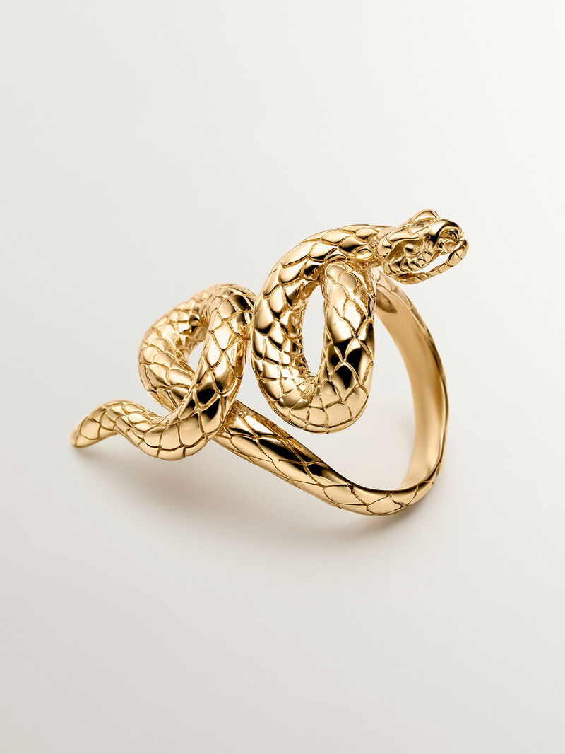 925 Silver Shuttle Ring, gold-plated in 18K Yellow Gold, with a Snake shape. image number 2