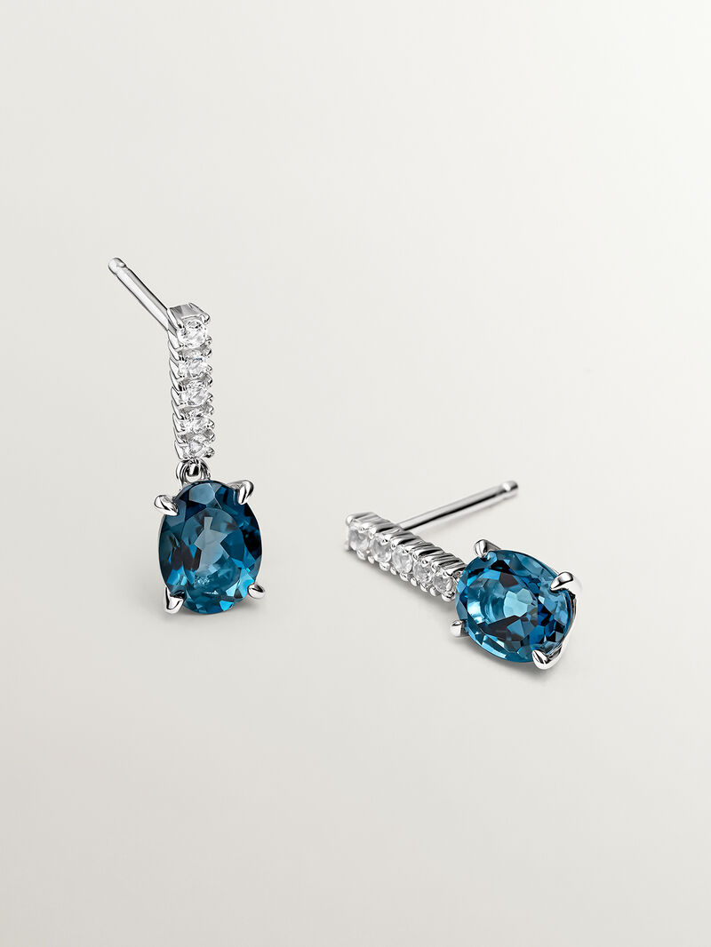 925 Silver Earrings with White and London Blue Topaz image number 4