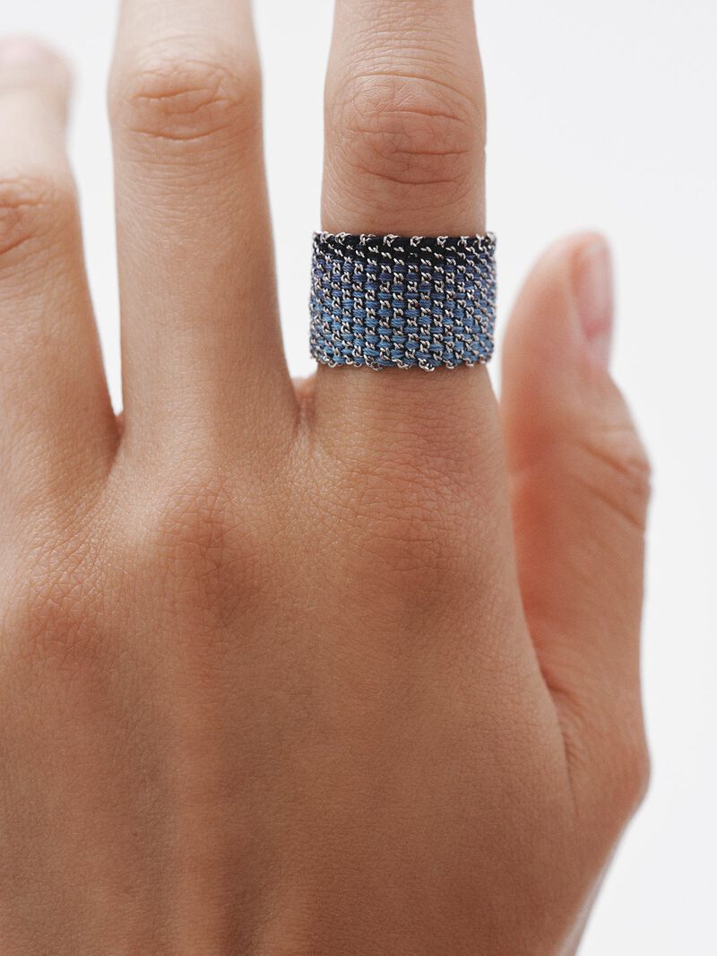 925 silver and silk mesh ring image number 1