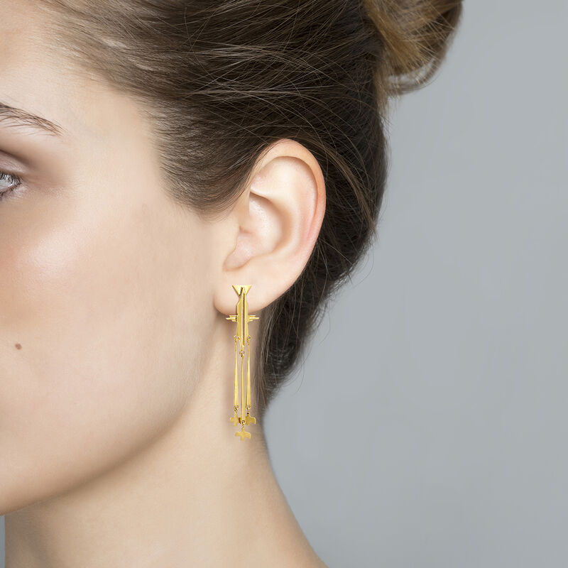 Gold plated birds pendant earrings , J04561-02, hi-res