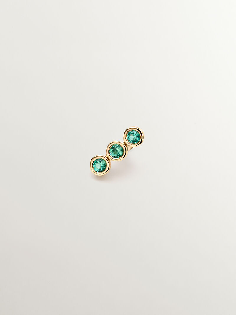 Individual 9K yellow gold earring with emeralds. image number 0