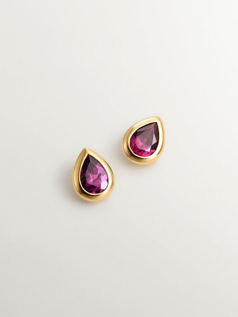 18K yellow gold plated 925 silver earrings with pink rhodolites image number 0
