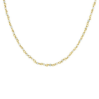 Collar de cadena de plata bañada en oro amarillo de 18kt con bolitas de piedra aguamarina, J04880-02-AQ,hi-res