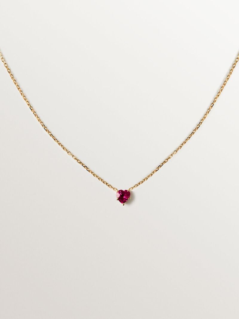9K yellow gold pendant with heart-cut red ruby image number 0