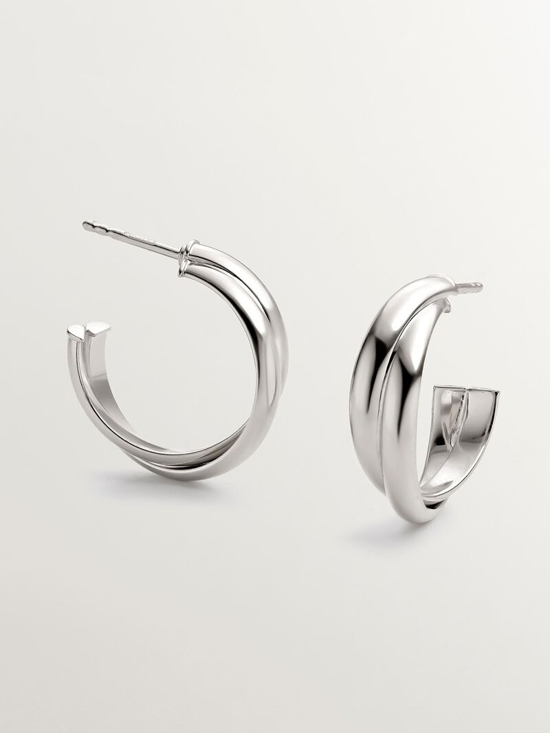 Medium double hoop earrings made of 925 silver. image number 0