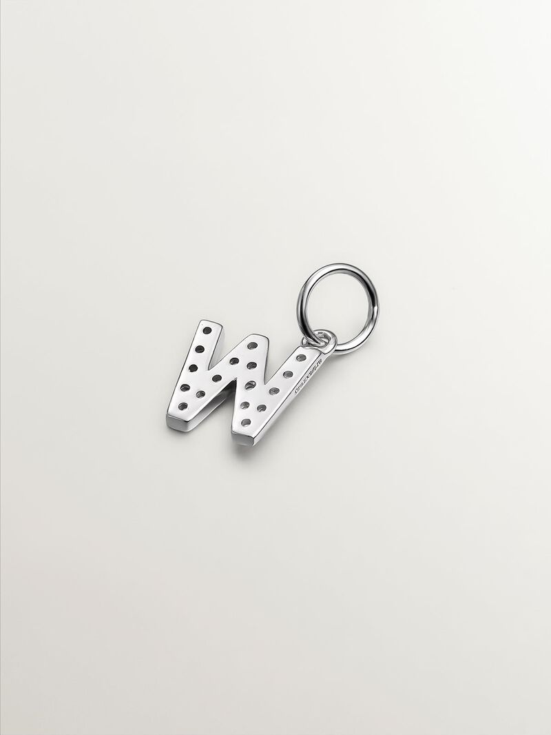925 Silver Charm and White Topaz Initial W image number 1