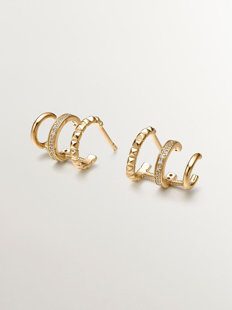 925 Silver Climber Earrings bathed in 18K Yellow Gold with White Topaz. image number 0