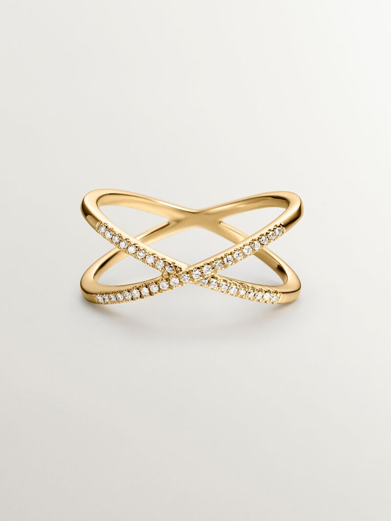 18K yellow gold cross ring with brilliant cut diamonds image number 2