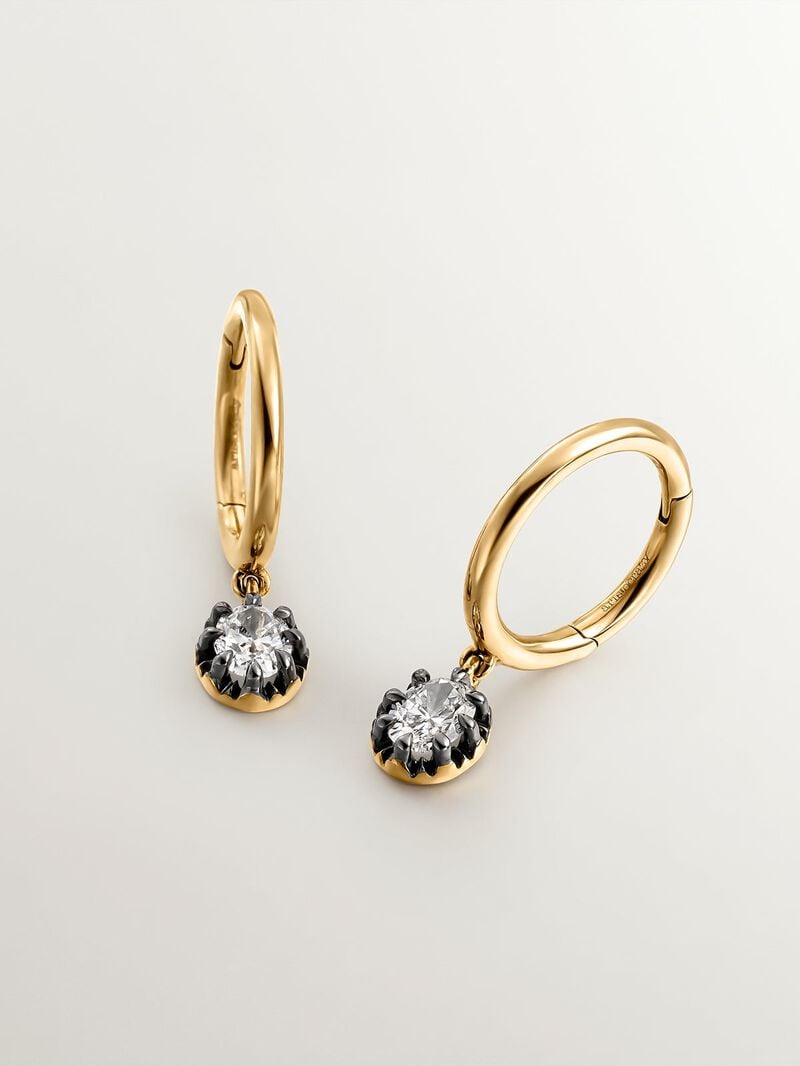18K yellow gold earrings with aged effect and oval-cut diamonds image number 2