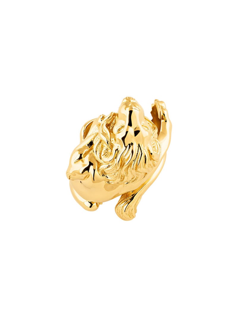 930 Silver ring bathed in 18K yellow gold in the shape of a lion image number 2
