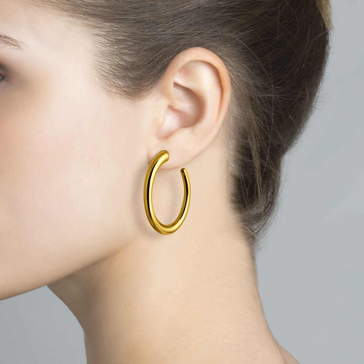 Gold plated oval earrings , J00933-02, hi-res
