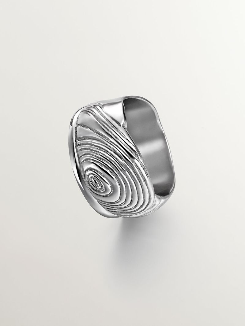 Wide 925 silver ring with embossing and irregular shape. image number 2