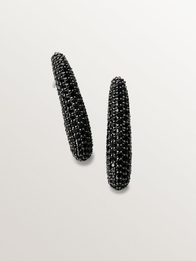 Long 925 silver earrings with paved black spinels image number 0