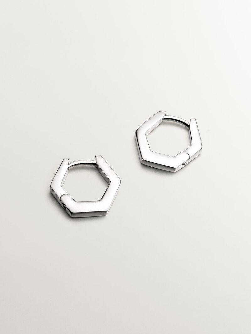 Pendientes de aro hexagonal de plata 925 image number 1
