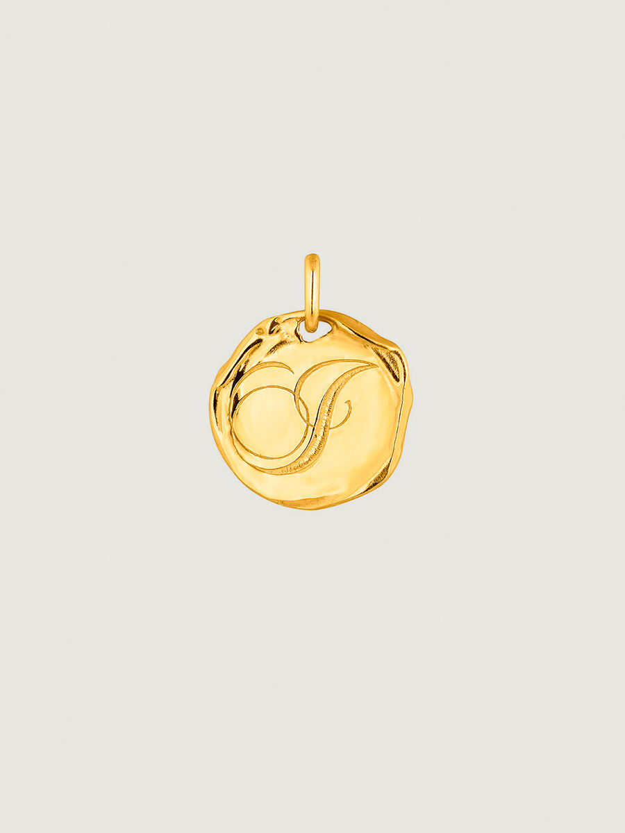 Charm medalla inicial J artesanal plata recubierta oro , J04641-02-J, hi-res