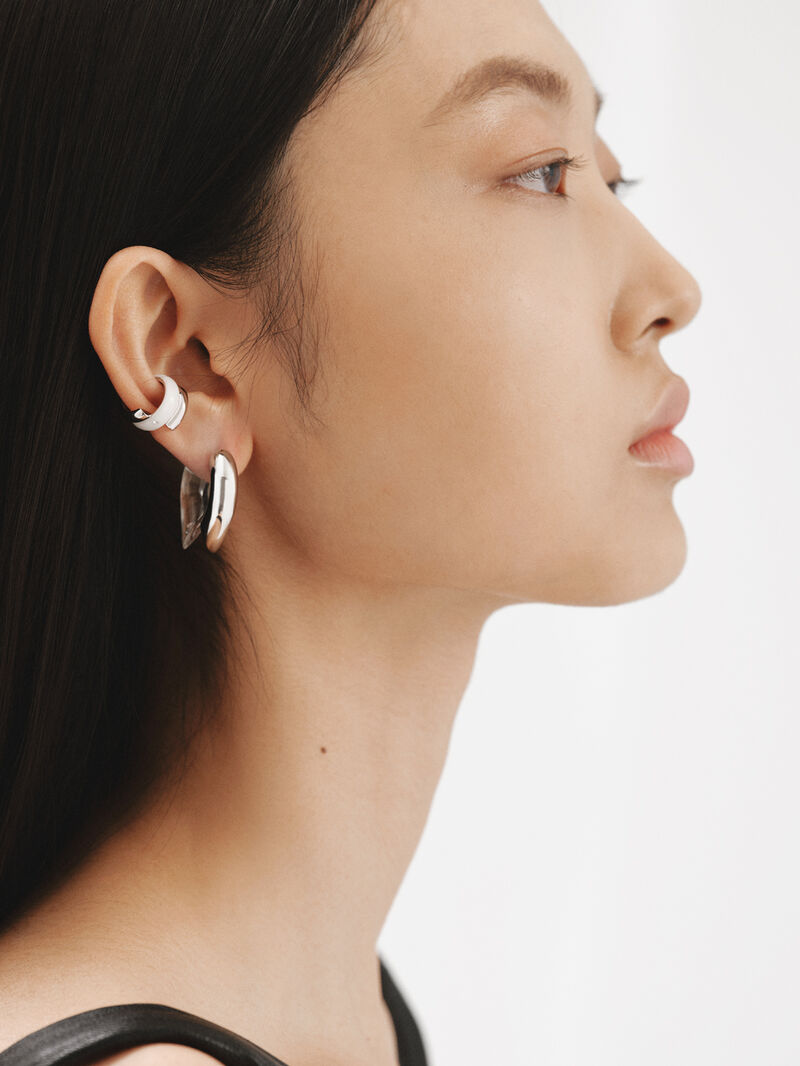 925 silver earcuff earring with zircon suspended in resin image number 6