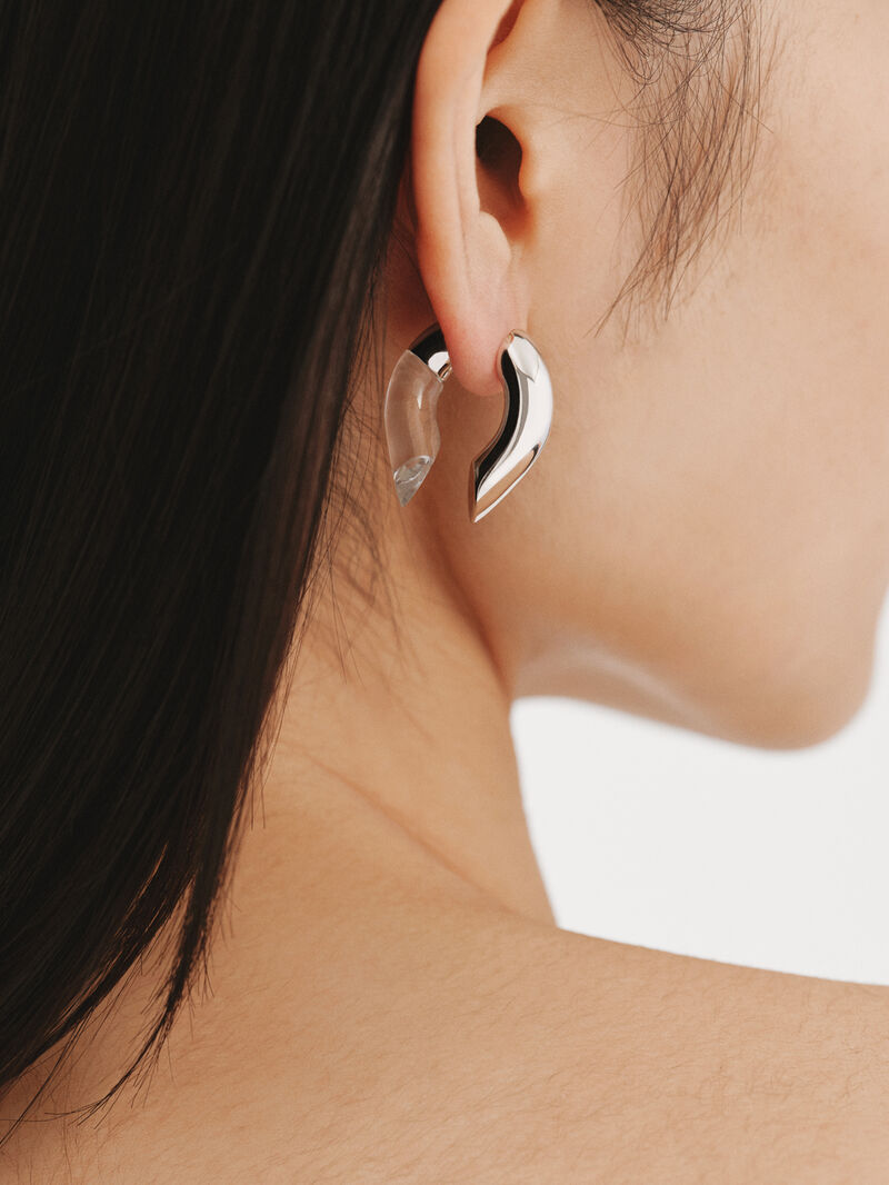 925 silver hoop earrings with zircons suspended in resin image number 1