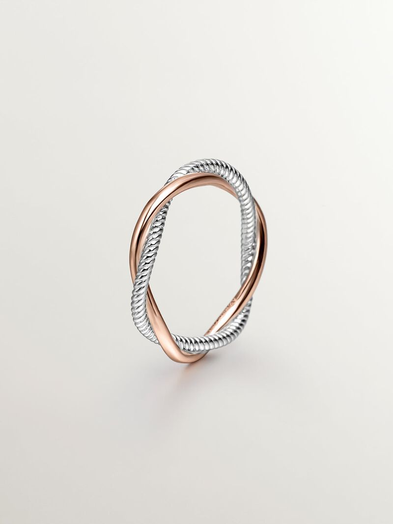 Double twisted ring made of 925 silver bathed in 18K rose gold. image number 0