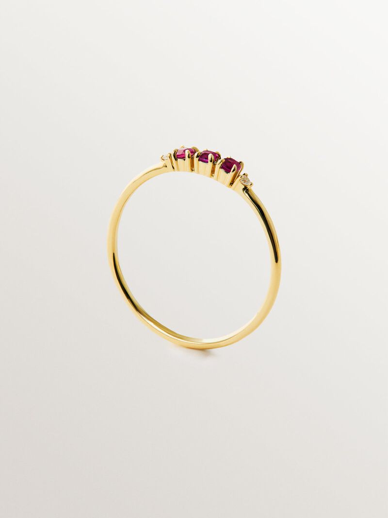 9K yellow gold ring with rubies and diamonds image number 4