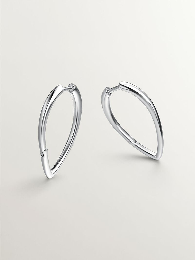 Large 925 silver hoop earrings in drop shape. image number 0