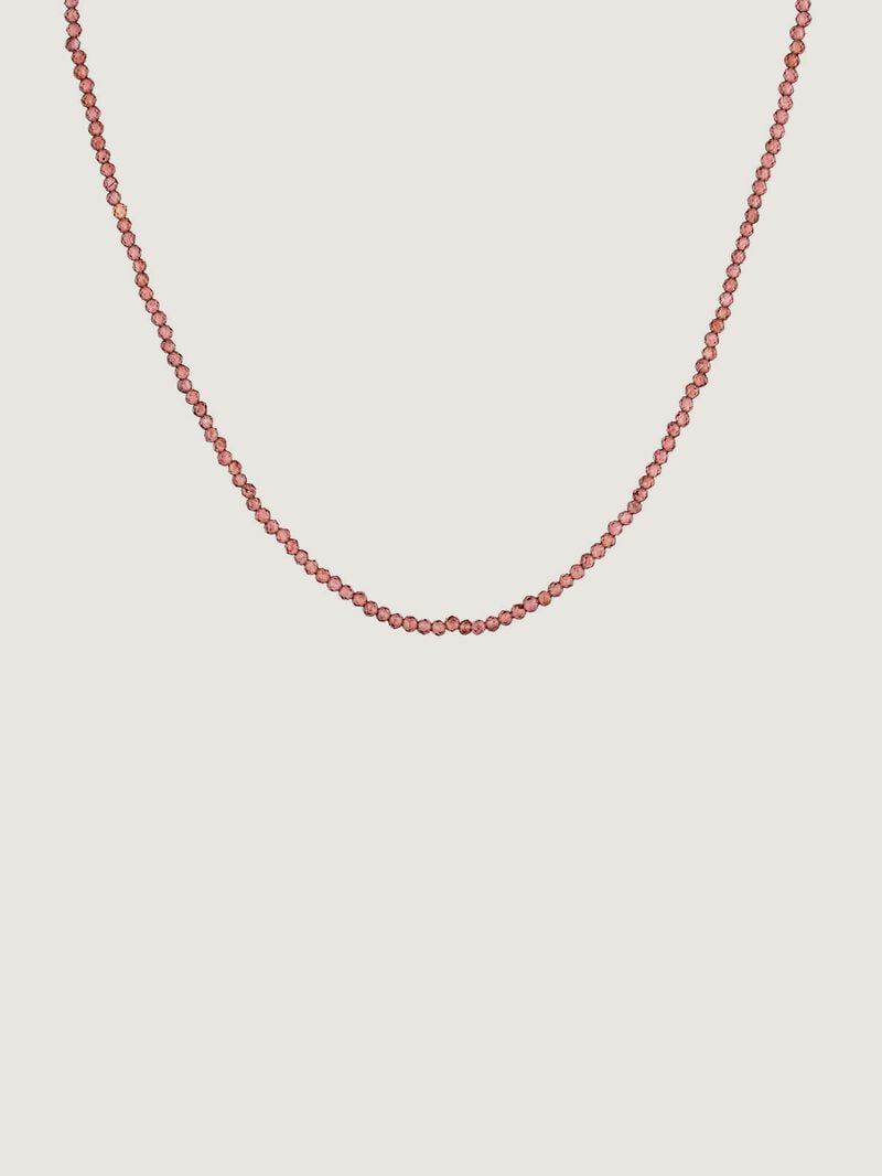 925 Silver necklace bathed in 18K yellow gold with pink rhodolite beads. image number 0