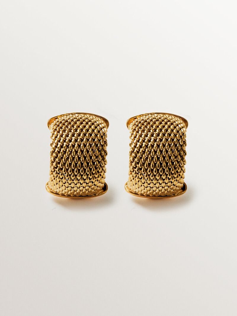 18K yellow gold plated 925 silver hoop earrings with mesh image number 0