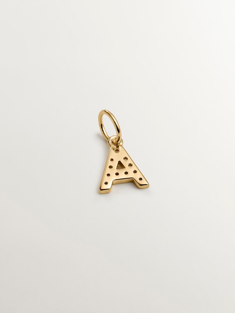 925 Silver Charm bathed in 18K yellow gold and white topaz with initial A image number 2