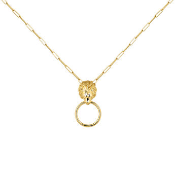 Chain necklace in 18k yellow gold-plated silver with lion and hoop, J04240-02,hi-res