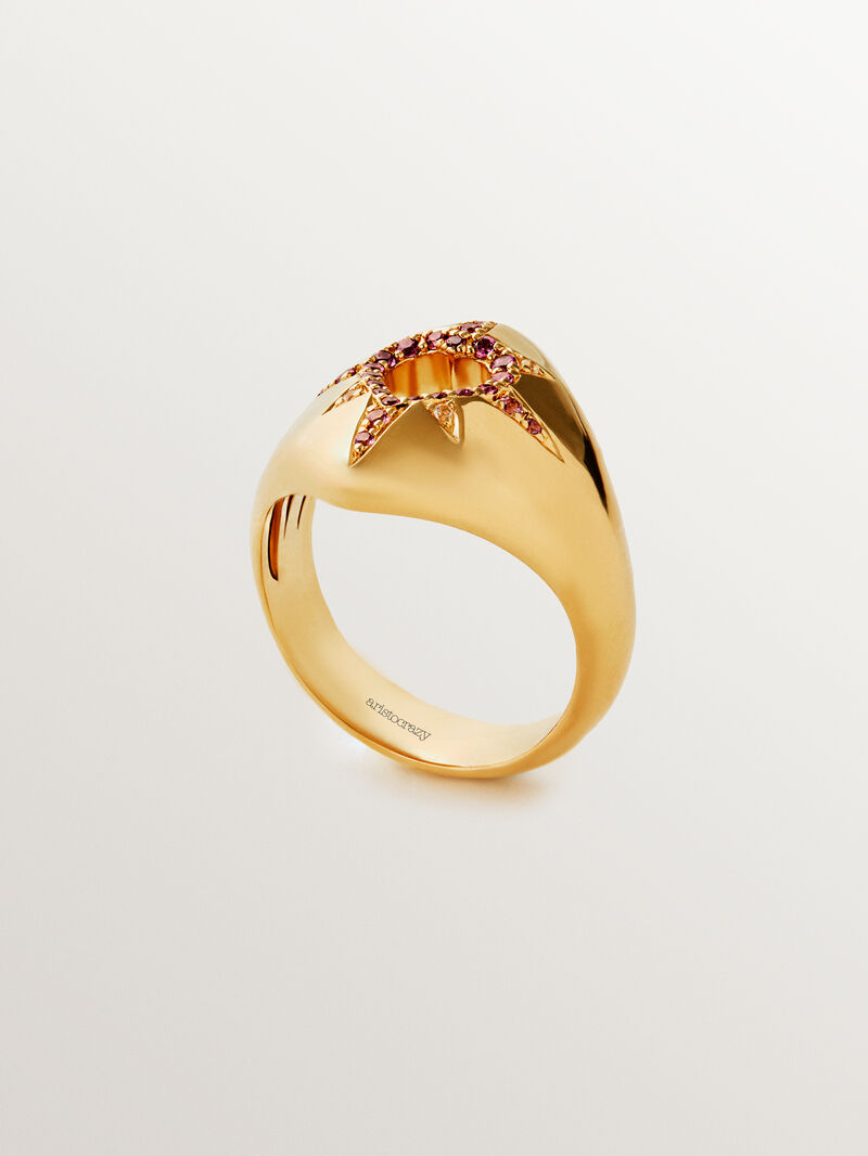 18K yellow gold plated 925 silver ring with purple rhodolites, white topaz and heart shape image number 6