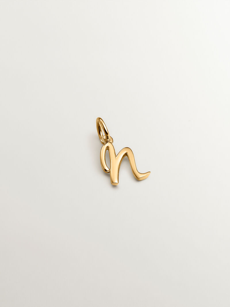 18K yellow gold plated 925 silver charm with initial N. image number 0