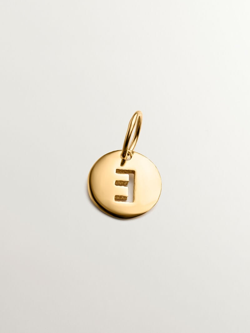 925 Silver charm bathed in 18K yellow gold with initial E. image number 2